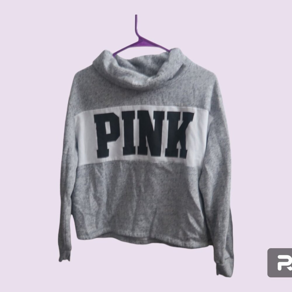 PINK Victoria's Secret pullover cowl neck sweater sweatshirt in gray, white S